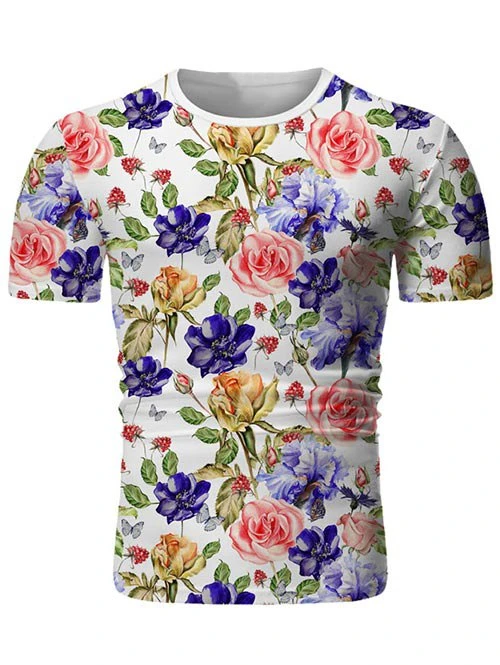 Flower Print Round Neck T-shirt